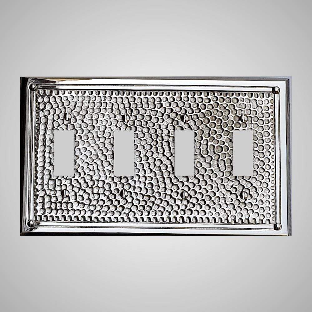 4 Gang Toggle Wall Switch Plate - Framed Hammered Design