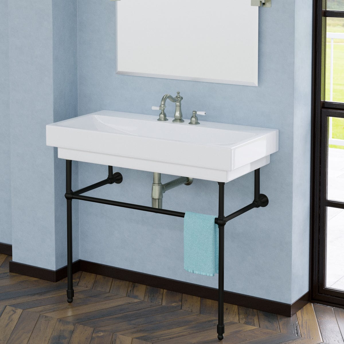 40" Vapster Fireclay Console Bathroom Sink with Steel Stand