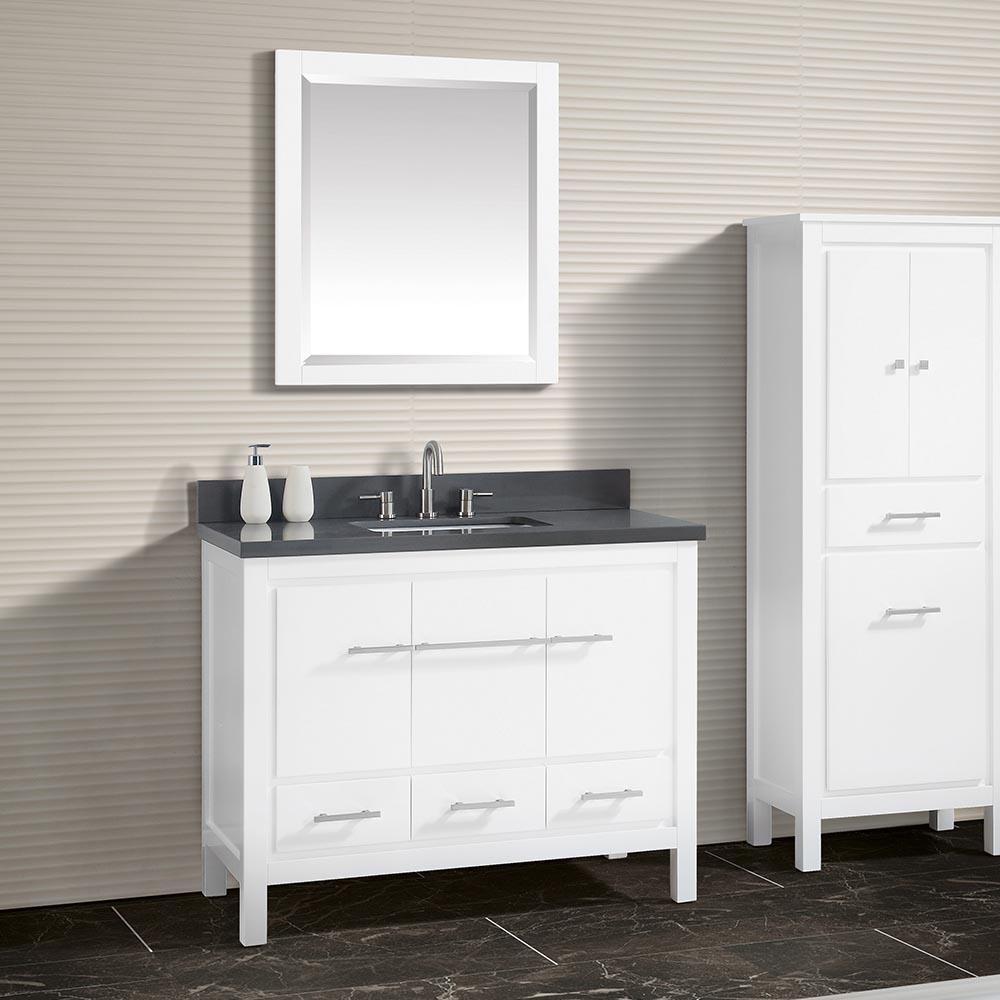 43" Chelan Vanity with Gray Quartz Top and Rectangular Undermount Sink - White