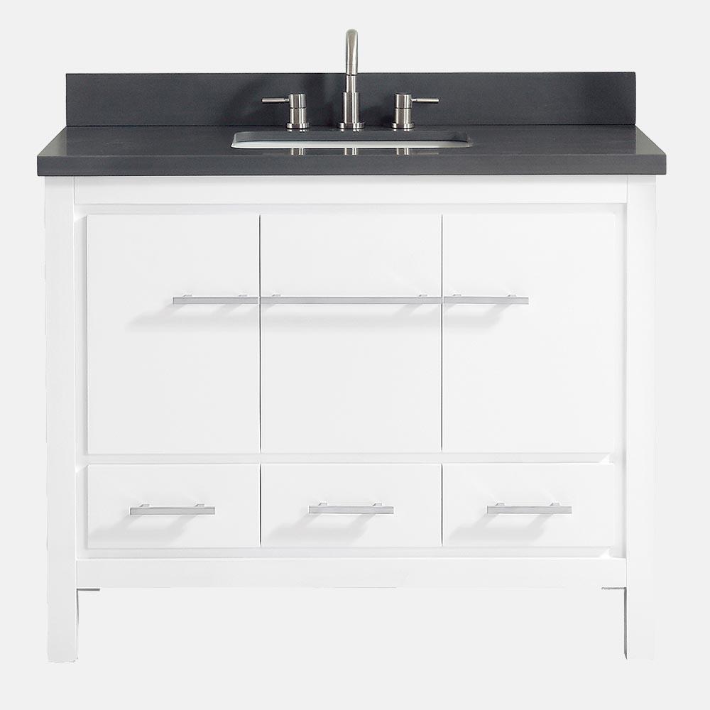 43" Chelan Vanity with Gray Quartz Top and Rectangular Undermount Sink - White