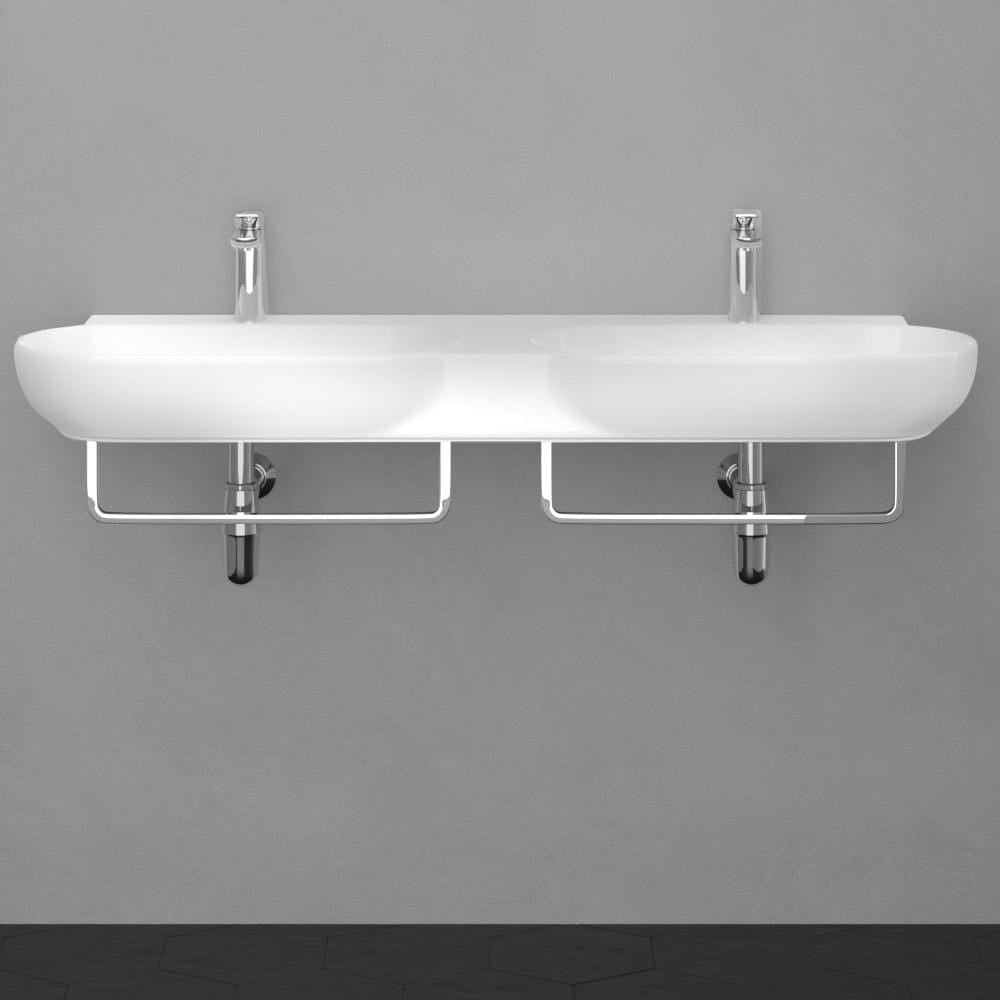 47" Kincaid Wall-Mount Vitreous China Double-Bowl Sink with Steel Towel Bars