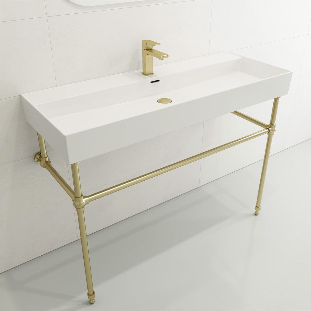 48" Victen Fireclay Console Bathroom Sink with Steel Stand