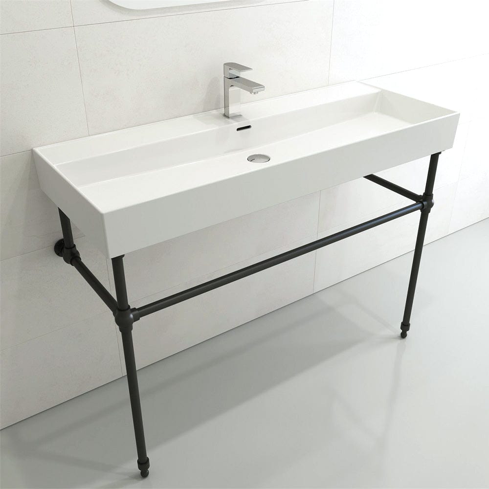 48" Victen Fireclay Console Bathroom Sink with Steel Stand