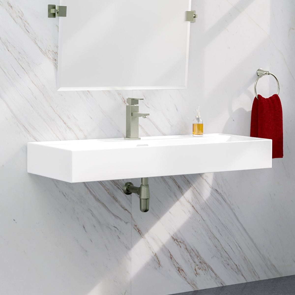 48" Victen Fireclay Wall-Mount Bathroom Sink