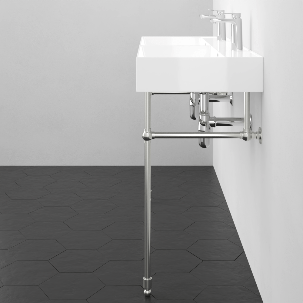 48" Wanchen Fireclay Double-Bowl Console Bathroom Sink with Steel Stand