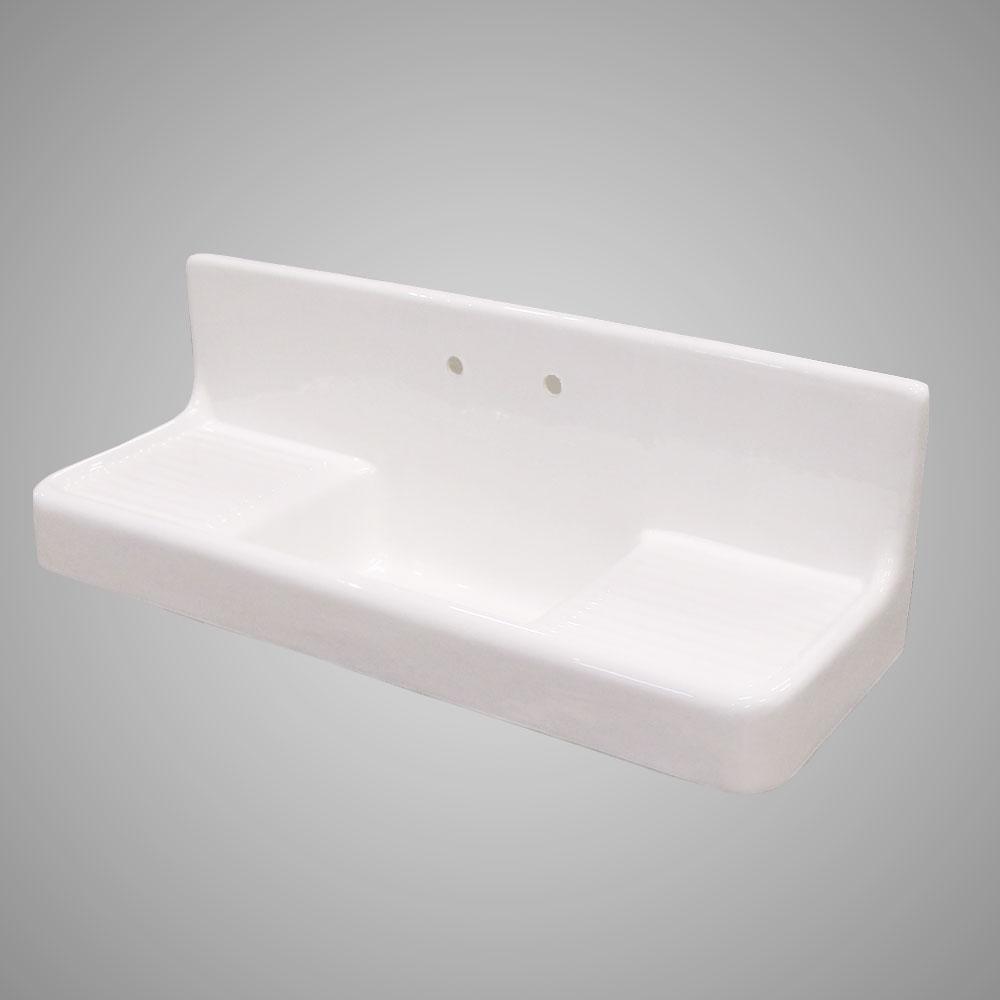 60" Ramsey Cast Iron Wall-Hung Kitchen Sink with Dual Drainboards