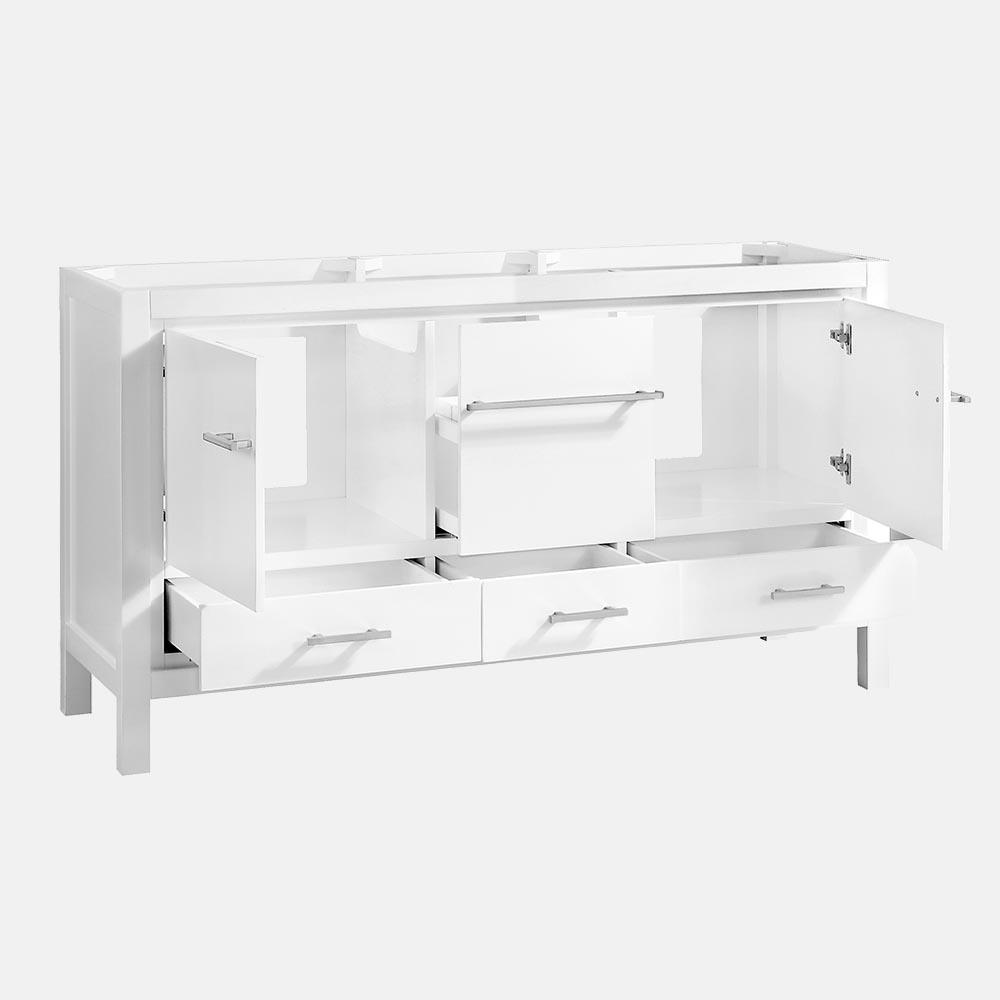 61" Chelan Double Vanity with Gray Quartz Top and Rectangular Undermount Sinks - White