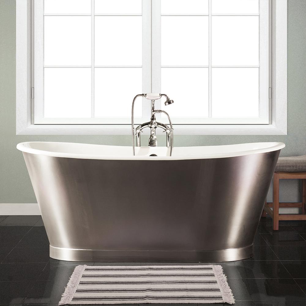 67" Oretta Cast Iron Stainless Steel Skirted Bateau Tub