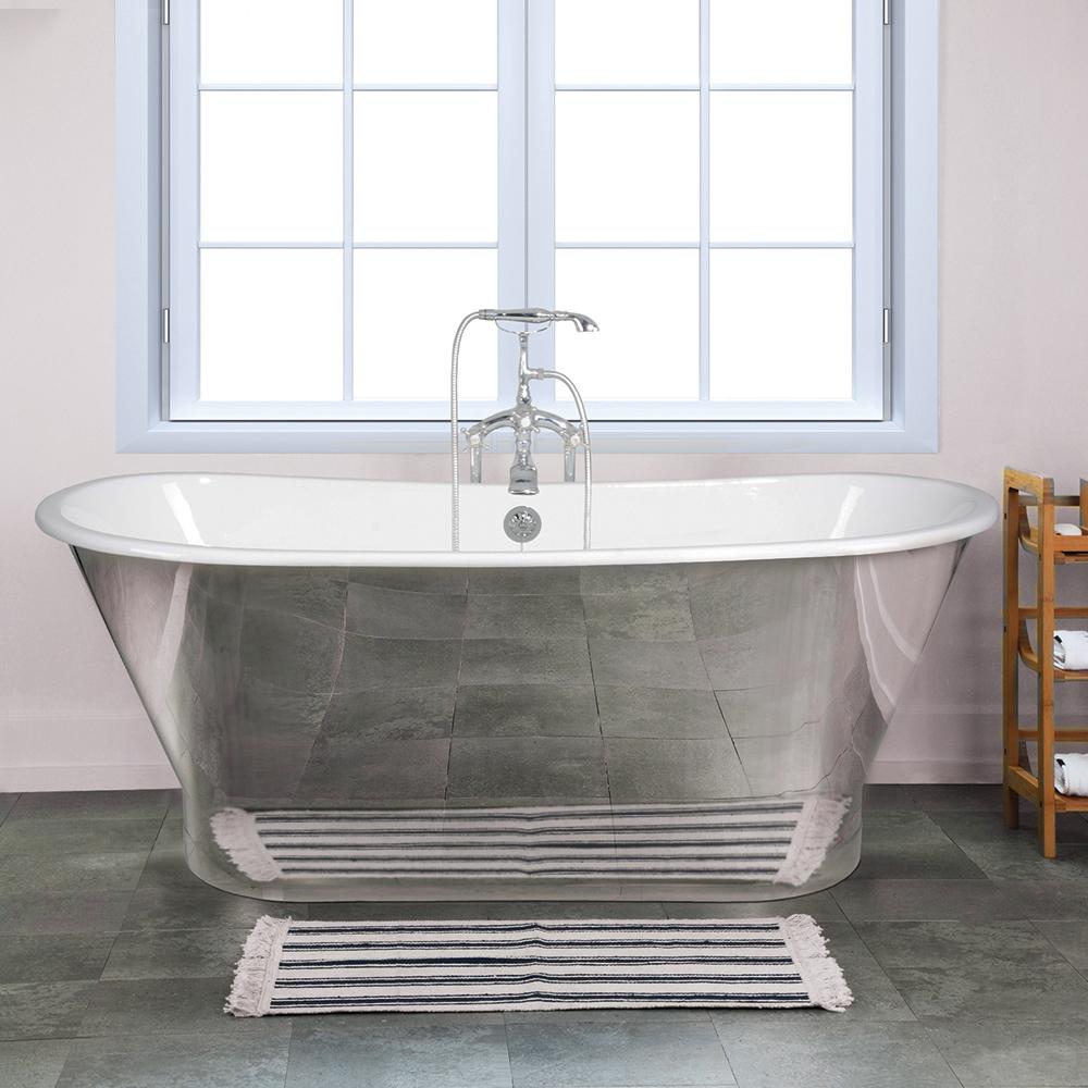 67" Reeves Cast Iron Stainless Steel Skirted Bateau Tub
