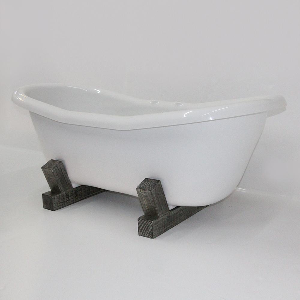 68" Farmstead Acrylic Double-Slipper Clawfoot Tub - Gray Wood Base
