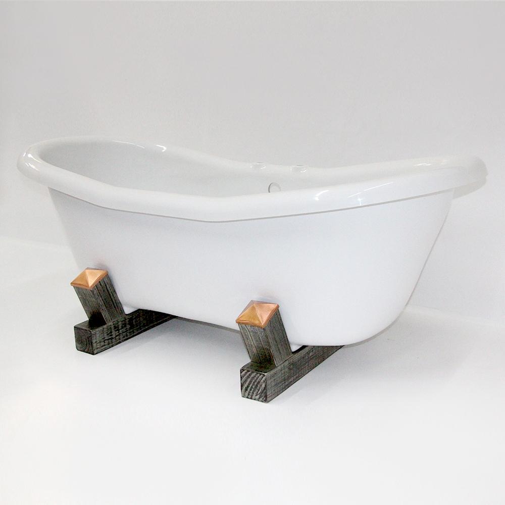 68" Farmstead Acrylic Double-Slipper Clawfoot Tub - Gray Wood Base