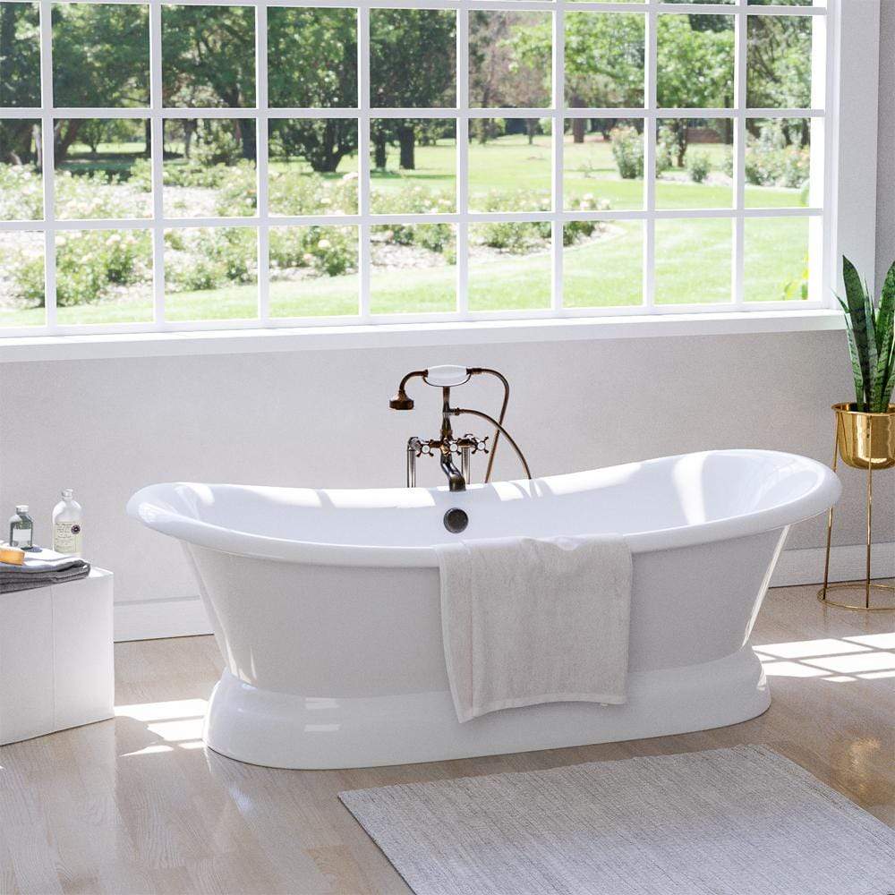 71" Cassidy Cast Iron Double-Slipper Pedestal Tub