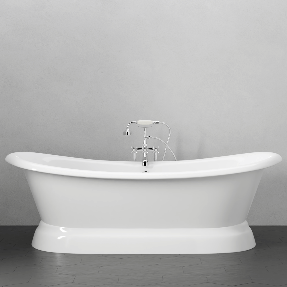 71" Cassidy Cast Iron Double-Slipper Pedestal Tub