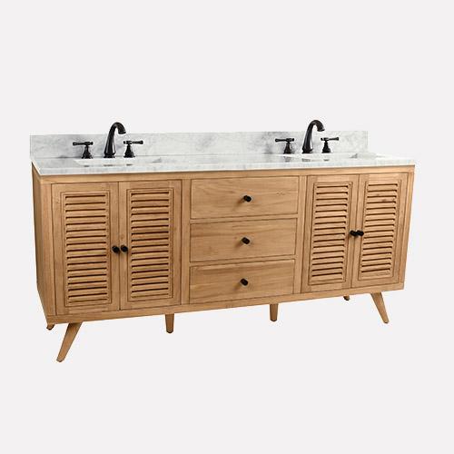 72" Compton Double Teak Vanity for Rectangular Undermount Sinks - Natural Teak