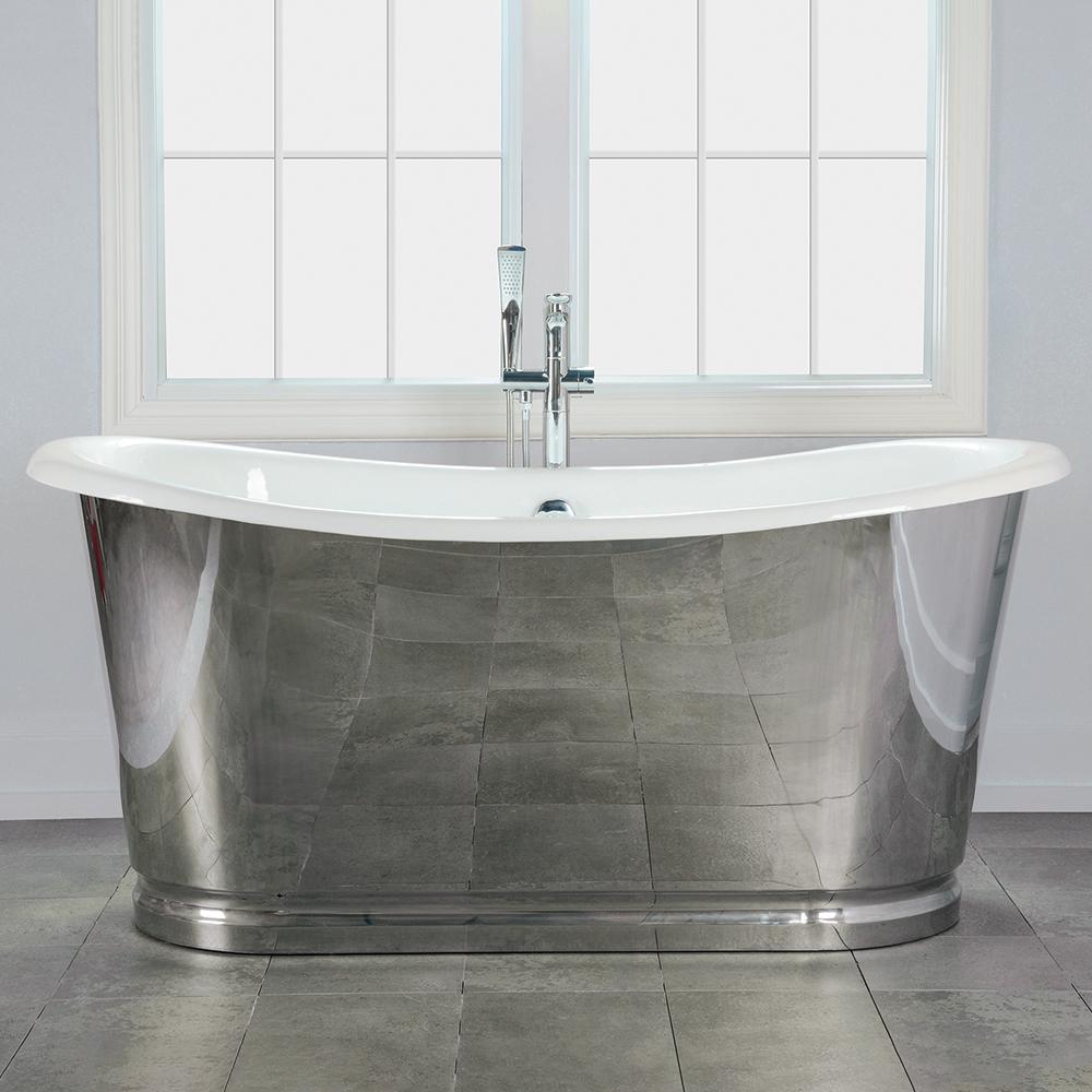 72" Florien Cast Iron Stainless Steel Skirted Bateau Tub