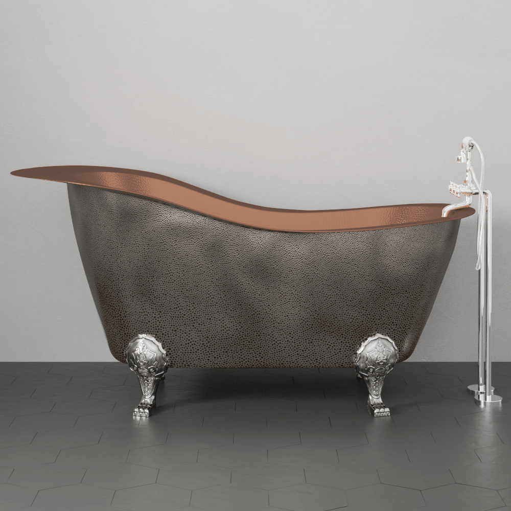 73" Walden Hammered Antique Copper Slipper Clawfoot Tub - Polished Interior