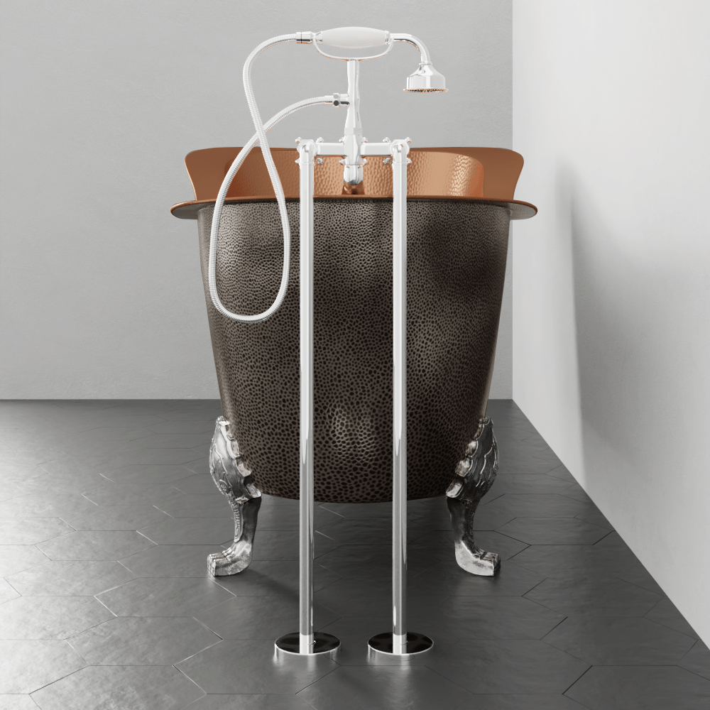 73" Walden Hammered Antique Copper Slipper Clawfoot Tub - Polished Interior