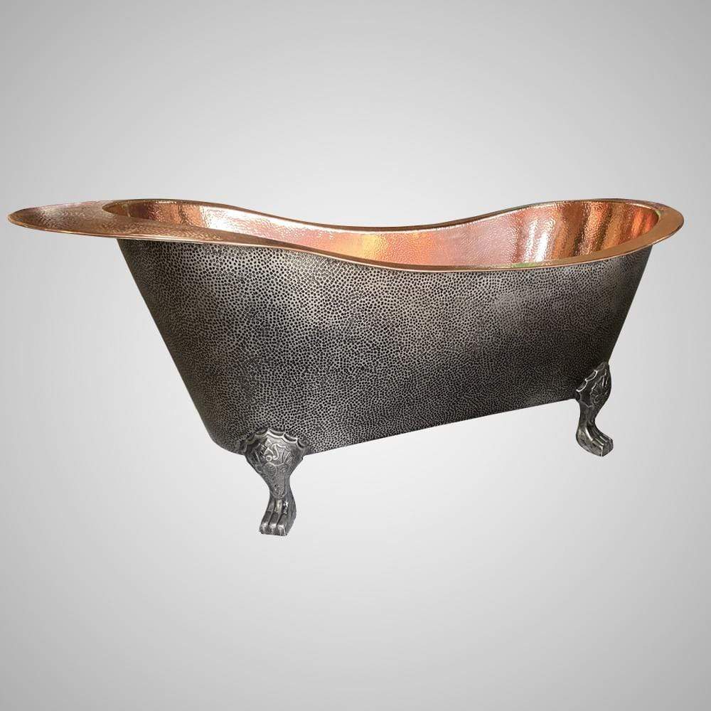 73" Walden Hammered Antique Copper Slipper Clawfoot Tub - Polished Interior