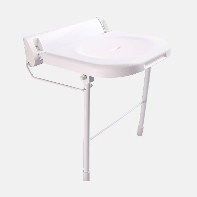 Alcova Wall-Mount White Folding Shower Seat with Legs - ADA Compliant