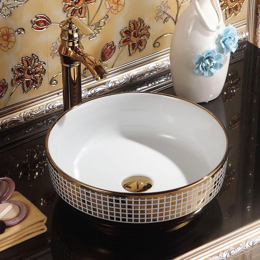 Benzien Vitreous China Decorated Vessel Sink - White Interior