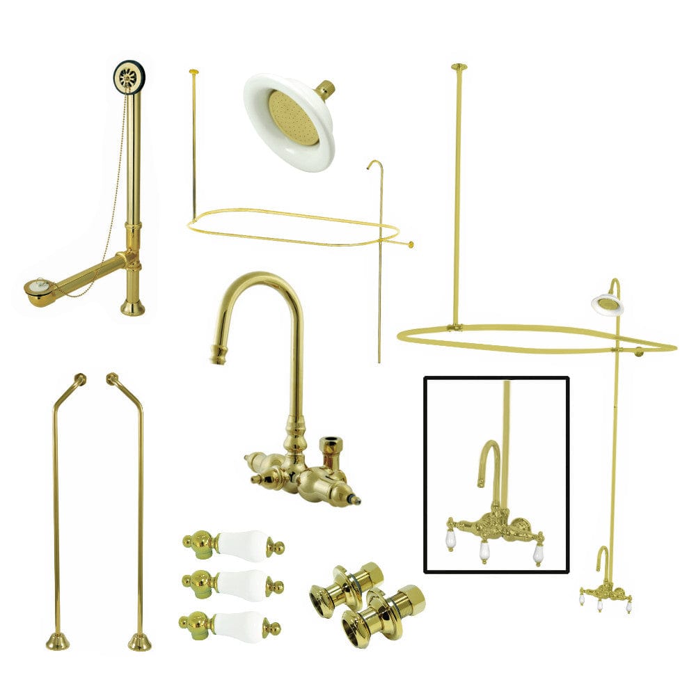 Classic Gooseneck Wall-Mount Tub, Shower and Drain Kit