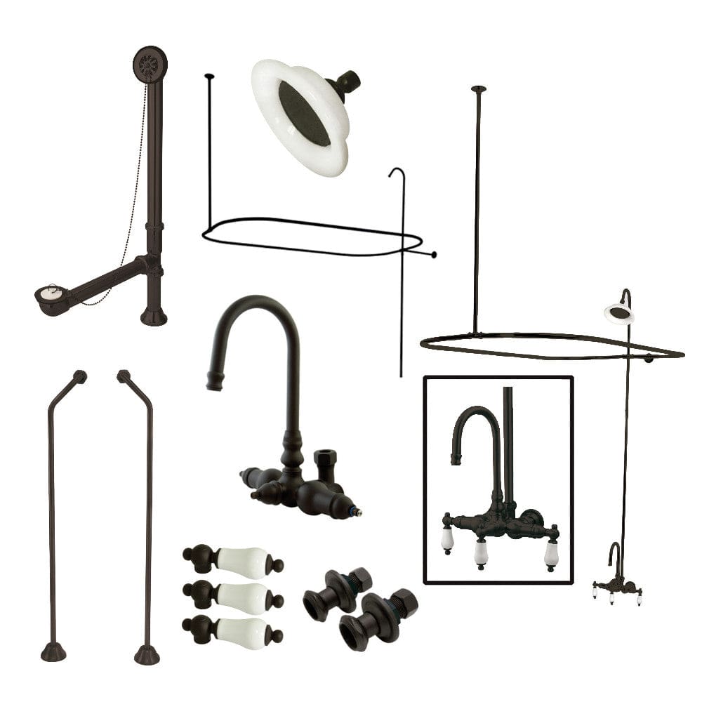 Classic Gooseneck Wall-Mount Tub, Shower and Drain Kit