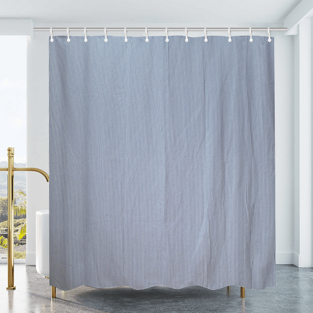 Cotton Duck Shower Curtain - White/Blue Stripes