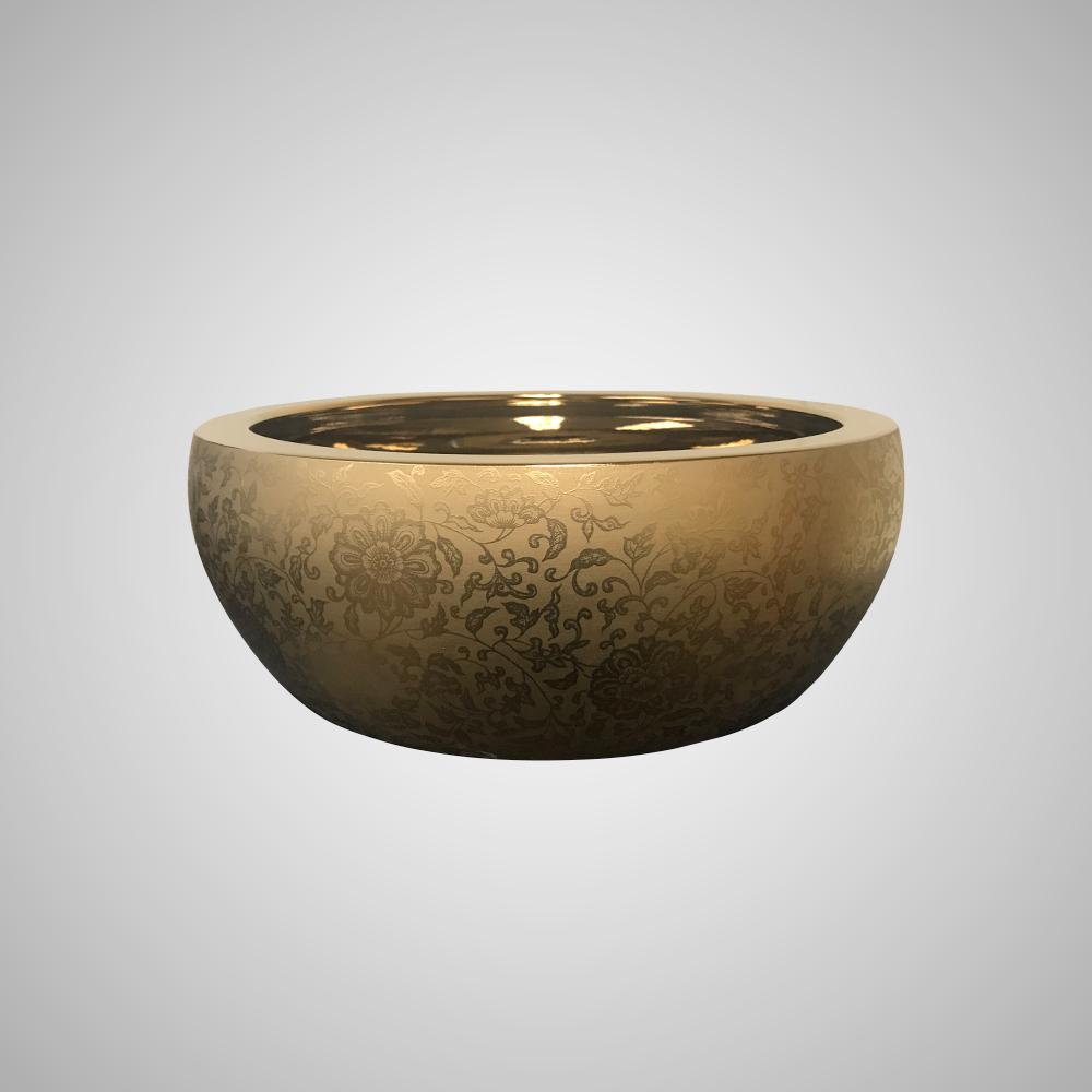 Crete Vitreous China Vessel Sink - Gold with Floral Exterior Design
