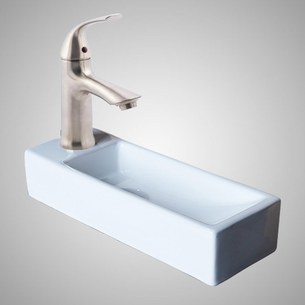 Delma Vitreous China Wall-Mount Bathroom Sink and Single-Hole Faucet Set - Left Side Drilling