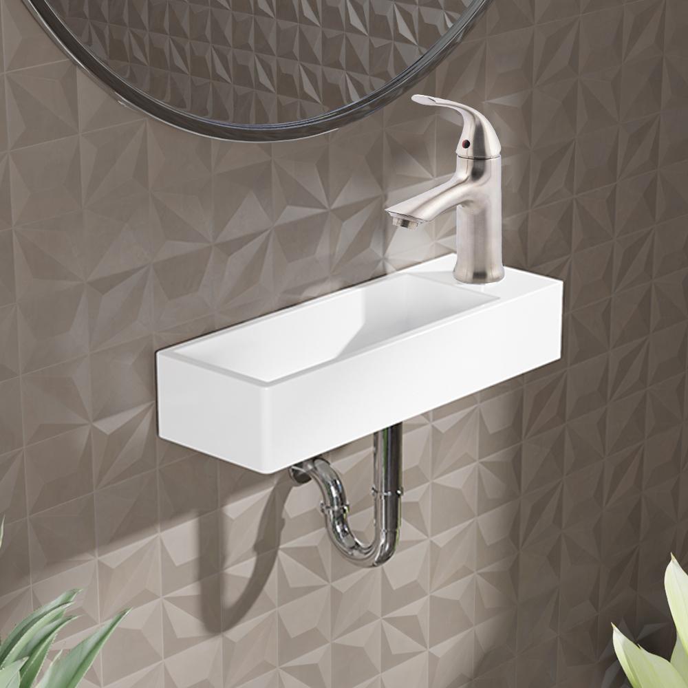 Deryn Vitreous China Wall-Mount Bathroom Sink and Single-Hole Faucet Set - Right Side Drilling
