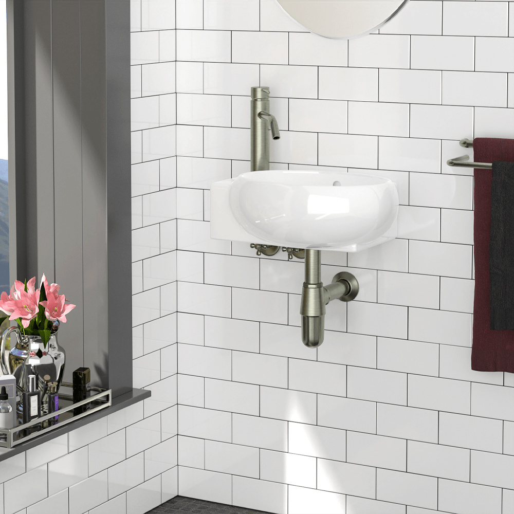 Fontana Vitreous China Wall-Mount Bathroom Sink - Left Side Faucet Drilling