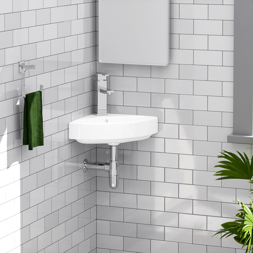 Forba Vitreous China Corner Wall-Mount Bathroom Sink