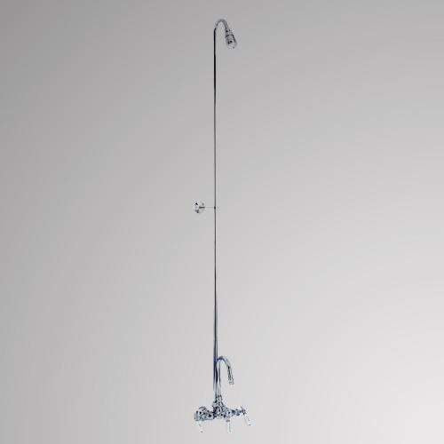 Gooseneck Leg Tub Diverter Faucet with Porcelain Handles, Riser and Shower Head