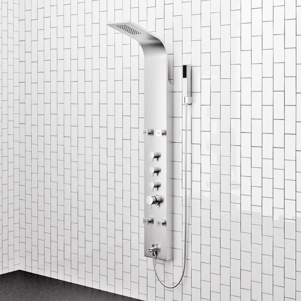 Helma Pressure Balance Stainless Steel Shower Panel with Hand Shower