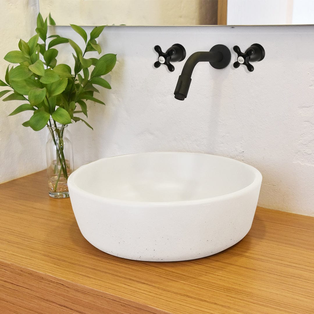 Jazerp Round Cast Concrete Vessel Sink - White