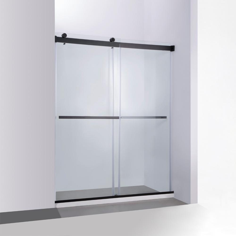 Skyros 60" W x 76" H Double Sliding Frameless Shower Door in Matt Black
