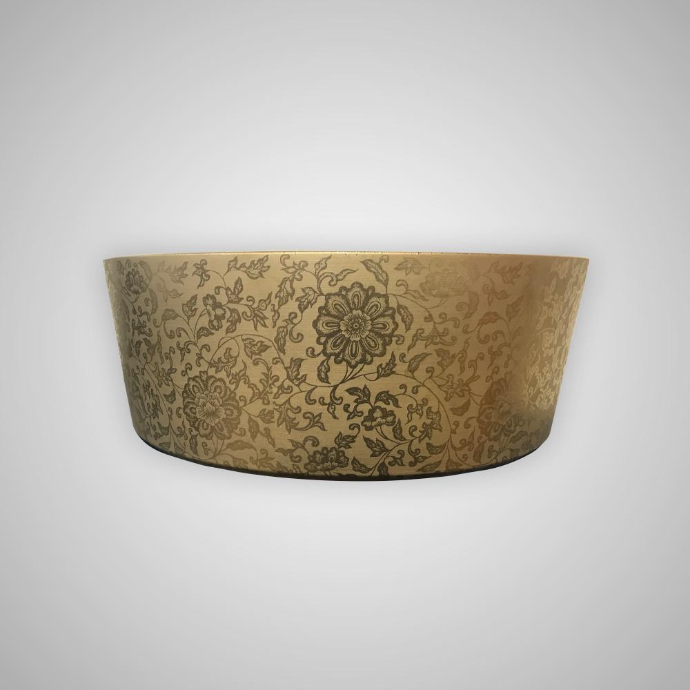 Tama Vitreous China Vessel Sink - Gold with Floral Exterior Design