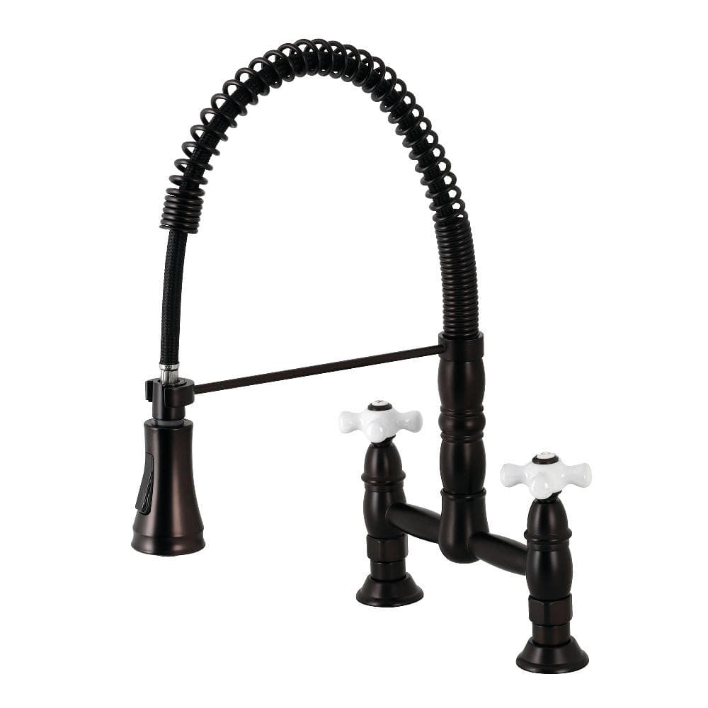 Tomas Two-Handle Deck-Mount Pull-Down Sprayer Kitchen Faucet