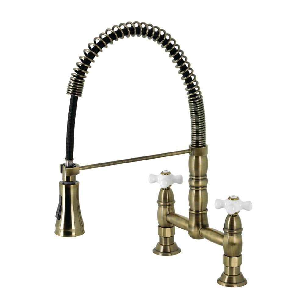 Tomas Two-Handle Deck-Mount Pull-Down Sprayer Kitchen Faucet