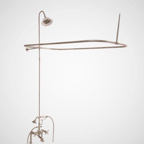 Traditional Deck-Mount Tub Faucet with Porcelain Hand Shower, Shower Rod, Riser and Shower Head