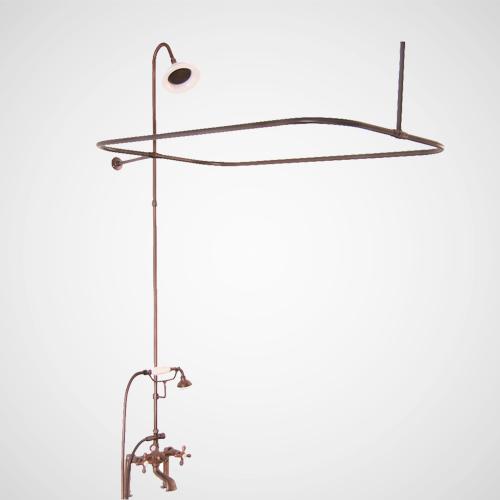 Traditional Deck-Mount Tub Faucet with Porcelain Hand Shower, Shower Rod, Riser and Shower Head