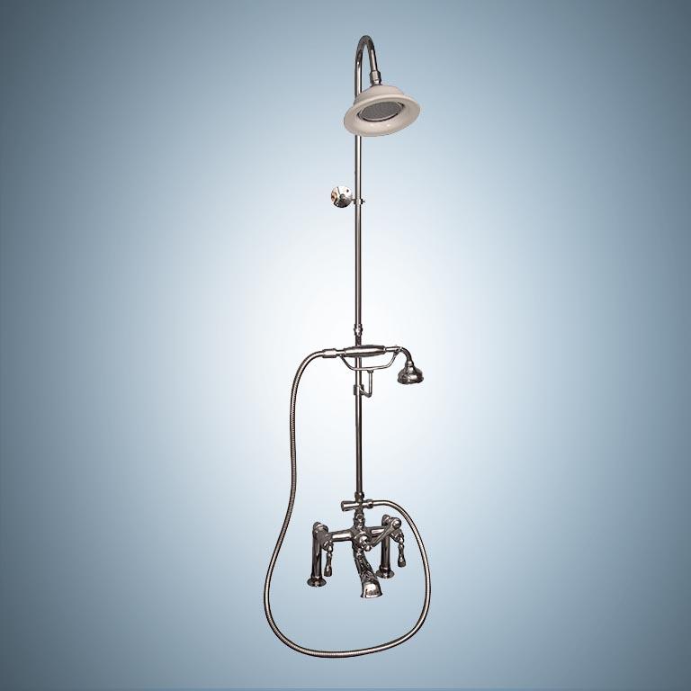 Traditional Deck-Mount Tub Faucet with Riser and Shower Head