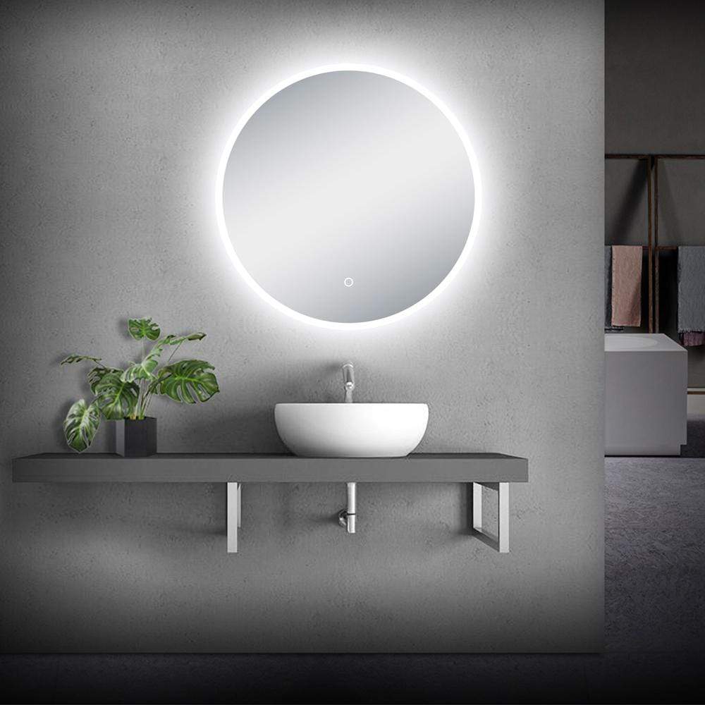 Unmol 32" Modern & Contemporary Frameless Lighted Round Bathroom Mirror