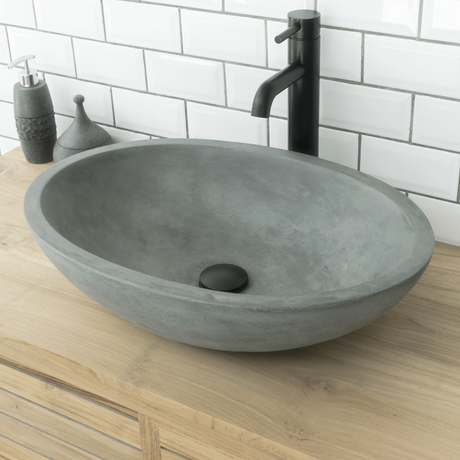 concrete vessel sink on bathroom vanity