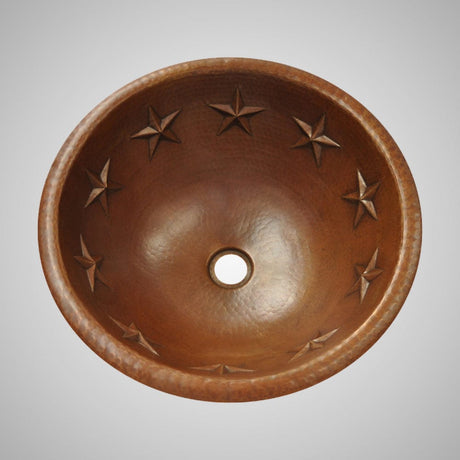 15" Magueyes Hammered Copper Star Drop-In Bath Sink