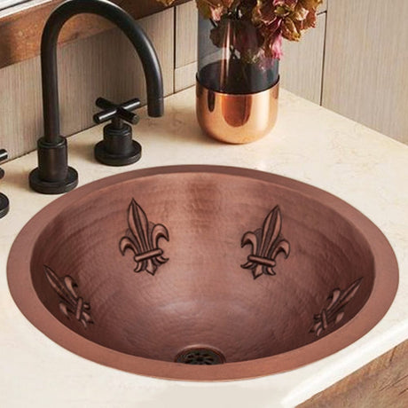 15" Robito Hammered Copper Fleur-de-lis Drop-In Bath Sink