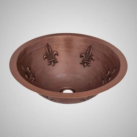 15" Robito Hammered Copper Fleur-de-lis Drop-In Bath Sink