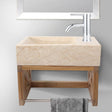 16" Eupora Wall-Mount Teak Vanity with Towel Bar and Stone Sink - Natural Teak