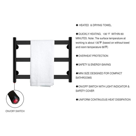 18" Tall 3 Flat Bar Wall-Mount Hard-Wiring/Plug In Towel Warmer