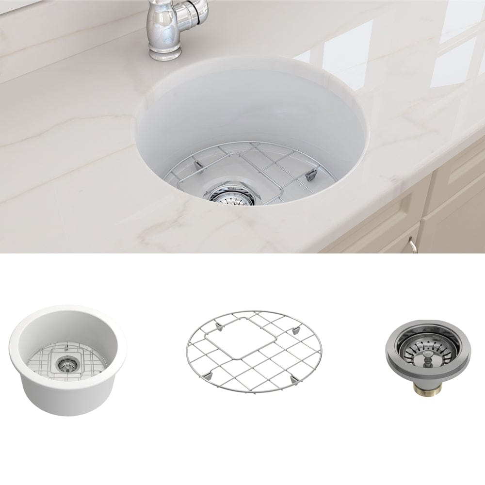 18" Traler Fireclay Round Single-Bowl Undermount Sink